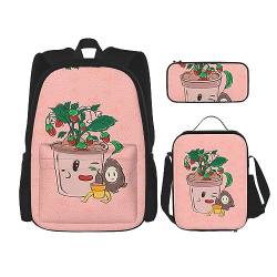 Taschen-Rucksack, Crossbody-Lunch-Tasche, Stifttaschen-Set – robust, langlebig, modisch, leicht und geräumig, Sonnenblumenkerne und Erdbeeren-Muster von BHCASE