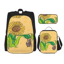 Taschen-Rucksack, Crossbody-Lunch-Tasche, Stifttaschen-Set – robust, langlebig, modisch, leicht und geräumig, Sonnenblumenkerne und Sonnenblumen-Drucke, Schwarz , Einheitsgröße von BHCASE