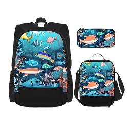 Taschen-Rucksack, Crossbody-Lunch-Tasche, Stifttaschen-Set – robust, langlebig, modisch, leicht und geräumig, U-Boot-Delfin-Bild von BHCASE