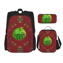 Taschen-Rucksack, Crossbody-Lunch-Tasche, Stifttaschen-Set – robust, langlebig, modisch, leicht und geräumig, großes Auge, Wassermelonenmuster, Schwarz , Einheitsgröße von BHCASE