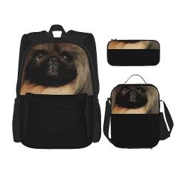 Taschen-Rucksack, Crossbody-Lunch-Tasche, Stifttaschen-Set – robust, langlebig, modisch, leicht und geräumig, niedliches Pekinese-Bild, Schwarz , Einheitsgröße von BHCASE