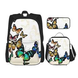 Taschen-Rucksack, Crossbody-Lunch-Tasche, Stifttaschen-Set – robust, langlebig, modisch, leicht und geräumig, schönes Schmetterlingsmuster, Schwarz , Einheitsgröße von BHCASE