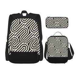 Taschen-Rucksack, Crossbody-Lunch-Tasche, Stifttaschen-Set – robust, langlebig, modisch, leicht und geräumig, schwarz, geschwungenes Texturbild, Schwarz , Einheitsgröße von BHCASE