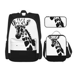 Taschen-Rucksack, Crossbody-Lunch-Tasche, Stifttaschen-Set – robust, langlebig, modisch, leicht und geräumig, schwarz-weißes Giraffenbild, Schwarz , Einheitsgröße von BHCASE