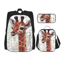 Taschen-Rucksack, Crossbody-Lunch-Tasche, Stifttaschen-Set – robust, langlebig, modisch, leicht und geräumig, stilvoll, Tier-Aquarell-Giraffen-Druck von BHCASE