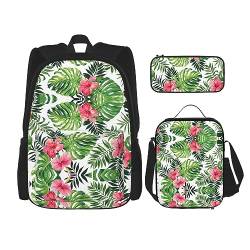 Taschen-Rucksack, Crossbody-Lunch-Tasche, Stifttaschen-Set – robust, langlebig, modisch, leicht und geräumig, tropische Blätter, Schwarz , Einheitsgröße von BHCASE