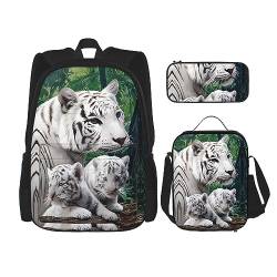 Taschen-Rucksack, Crossbody-Lunch-Tasche, Stifttaschen-Set – robust, langlebig, modisch, leicht und geräumige Tiger-Drucke, Schwarz , Einheitsgröße von BHCASE