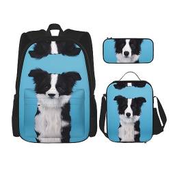 Taschen-Rucksack, Crossbody-Lunch-Tasche, Stifttaschen-Set – robust, langlebig, modisch, leicht und geräumiger Border Collie-Druck, Schwarz , Einheitsgröße von BHCASE