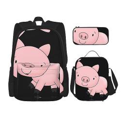 Taschen-Rucksack, Crossbody-Lunch-Tasche, Stifttaschen-Set – robust, langlebig, modisch, leicht und geräumiges Schweinchenmuster, Schwarz , Einheitsgröße von BHCASE