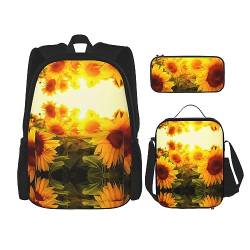 Taschen-Rucksack, Crossbody-Lunch-Tasche, Stifttaschen-Set – robust, langlebig, modisch, leicht und geräumiges Sonnenblumenbild, Schwarz , Einheitsgröße von BHCASE