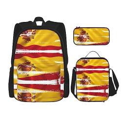 Taschen-Rucksack, Crossbody-Lunch-Tasche, Stifttaschen-Set – robust, langlebig, modisch, leicht und geräumiges Spanien-Flaggenbild, Schwarz , Einheitsgröße von BHCASE