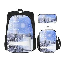 Taschen-Rucksack, Crossbody-Lunch-Tasche, Stifttaschen-Set – robust, langlebig, modisch, leicht und geräumiges Winterlandschaftsbild, Schwarz , Einheitsgröße von BHCASE