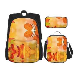 Taschen-Rucksack, Crossbody-Lunch-Tasche, Stifttaschen-Set – robust, langlebig, modisch und leicht, Herbstmuster, Schwarz , Einheitsgröße von BHCASE