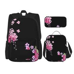 Taschen-Rucksack, Crossbody-Lunch-Tasche, Stifttaschen-Set – robust, langlebig, modisch und leicht, schöne Blumendrucke, Schwarz , Einheitsgröße von BHCASE