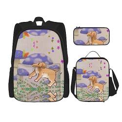Taschen-Rucksack, Crossbody-Lunch-Tasche, Stifttaschen-Set – robust, langlebig und modisch, leichtes Design, Cartoon-Pilz mit Hunde-Aufdrucken von BHCASE