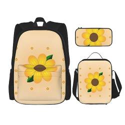 Taschen-Rucksack, Crossbody-Lunch-Tasche, Stifttaschen-Set – robust, langlebig und modisch, leichtes Design, goldene Sonnenblumen-Drucke, Schwarz , Einheitsgröße von BHCASE