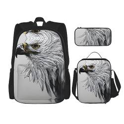 Taschen-Rucksack, Umhängetasche, Lunch-Tasche, Stifttaschen-Set – robust, langlebig, modisch und leicht, zum Skizzieren eines Adler-Drucks, Schwarz , Einheitsgröße von BHCASE
