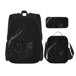 Taschen-Rucksack, Umhängetasche, Lunch-Tasche, Stifttaschen-Set – robust, langlebig und modisch, leichtes Design, Cartoon-Musikdruck von BHCASE