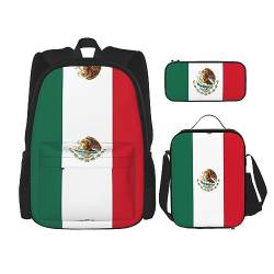 Taschen-Rucksack, Umhängetasche, Lunch-Tasche, Stifttaschen-Set – robust, langlebig und modisch, leichtes Design, Flagge von Mexiko, Schwarz , Einheitsgröße von BHCASE