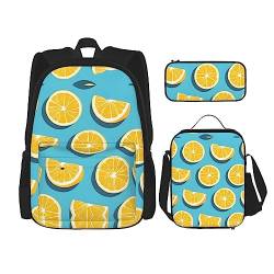 Taschen-Rucksack, Umhängetasche, Lunch-Tasche, Stifttaschen-Set – robust, langlebig und modisch, leichtes Design, Zitronenkeil-Druck von BHCASE