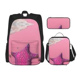 Taschen-Rucksack, Umhängetasche, Lunch-Tasche, Stifttaschen-Set – robust, langlebig und modisch, leichtes Design, rosa Sandstrand, Schwarz , Einheitsgröße von BHCASE