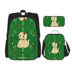 Taschen-Rucksack, Umhängetasche, Stifttasche, Set – robust, langlebig, modisch, leicht und geräumig, Cartoon-Hund auf Gras, Schwarz , Einheitsgröße von BHCASE