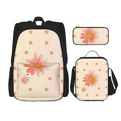 Taschen-Rucksack, Umhängetasche, Stifttaschenset – robust, langlebig, modisch, leicht und geräumig, Cartoon-Chrysanthemen-Druck von BHCASE