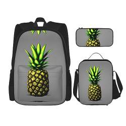 Taschen-Rucksack, Umhängetasche, Stifttaschenset – robust, langlebig, modisch und leicht, Cartoon-Ananas-Druck von BHCASE