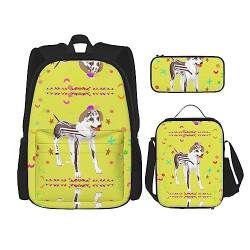 Taschen-Rucksack, Umhängetasche, Stifttaschenset – robust, langlebig, modisch und leicht, Cartoon-Hundebild in Grau und Weiß von BHCASE