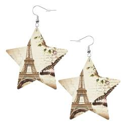 Vintage Paris Eiffelturm Schmetterling gedruckt Mode Stern Ohrringe Anhänger stilvoll und schön leicht baumeln für Frauen Mädchen, Einheitsgröße, Leder von BHCASE