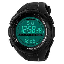 BHGWR Herren Digital Quarz Uhren mit schwarz Silikon Armband 50M Wasserdicht Militär Sportuhr mit Wecker/Timer/Sig LED Armbanduhr für Männer Jungen von BHGWR
