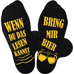 Bier Socken, Lustige Socken mit Spruch WENN DU DAS LESEN KANNST BRING MIR BIER Herren 43-46 Schwarz, Baumwollsocken Bier Geschenke für Männer Vater Papa Opa zum Geburtstag Vatertag Weihnachten von BHGWR