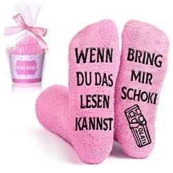 Lustige Socken Geschenke für Frauen, Witzige Kuschelsocken mit Spruch WENN DU DAS LESEN KANNST BRING MIR SCHOKI Socken Geburtstagsgeschenk Valentinstag Jahrestag Geschenk für Sie Rosa Einheitsgröße von BHGWR