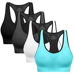 BHRIWRPY Damen Klassisch Sport-BH, Undurchsichtige, Schwarz/Grau/Blau/Weiß, M (4er Pack) von BHRIWRPY