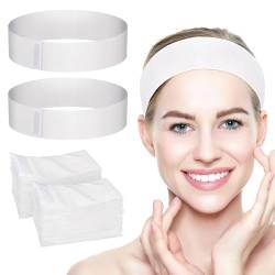 Einweg-Spa-Gesichts-Stirnbänder, Vlies-Gesichts-Stirnband mit verstellbarem Klettverschluss, Stretch, weiches Hautpflege-Haarband mit praktischem Verschluss für Frauen und Mädchen (400, Weiß) von BHSMLQ
