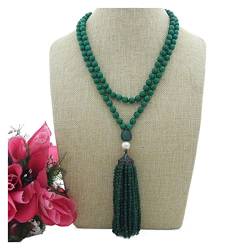 BIANMTSW Ketten für Damen 41 Zoll facettierte runde grüne Jade-weiße Perlen-Fransen-Pullover-Ketten-Halskette ebnen Anhänger-Halskette Vintage Mode-Accessoires von BIANMTSW