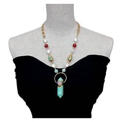 BIANMTSW Ketten für Damen Kultivierte weiße Münze Perle Achat Türkis Halskette grüner Amazonit Punkt Anhänger Frauen Schmuck Geschenk Mode-Accessoires von BIANMTSW