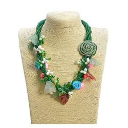 BIANMTSW Ketten für Damen Schmuck 21 Zoll 5 Stränge grüne Jade Achat Blume Türkis Kristallperlen Halskette erfüllen Mode-Accessoires von BIANMTSW