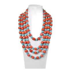 BIANMTSW Ketten für Damen Schmuck Lange Halskette Orange Koralle Blau Türkis Perlen Halskette 100 Zoll for Frauen erfüllen Mode-Accessoires von BIANMTSW