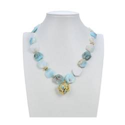 BIANMTSW Ketten für Damen Schmuck Natürliche sechseckige blaue Larimar-Halskette herzförmiger Larimar-Anhänger erfüllen Mode-Accessoires von BIANMTSW