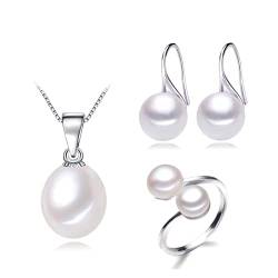 BIANMTSW Ketten für Damen Trendy Echte Natürliche Süßwasserperlen Schmuck for Frauen, Hochzeit Perlenkette Ohrring Set Geburtstagsgeschenk erfüllen Mode-Accessoires (Size : Purple pearl set) von BIANMTSW