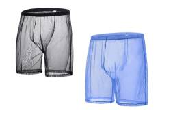 BIATWOWR 2 Packs Mens Herren Sexy See-Through Boxers Underwear Men Loose Lounge Transparent Retroshorts Long Leg Male Trunks 3XL von BIATWOWR