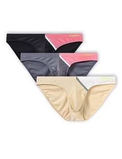 BIATWOWR 3 Packs Nylon Herren Mens Slip Sexy Unterwäsche Enhancing Pouch Briefs Underwear Low Rise Contrast Multi-Color Ice Silk Smooth Stretch Lightweight Comfort Tagless No Fly Male Undies M von BIATWOWR