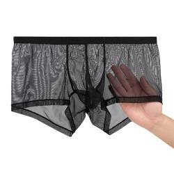 BIATWOWR Boxer Shorts Men Briefs See Through Mesh Sexy Enhancing Pouch Underwear Short Leg M Black von BIATWOWR