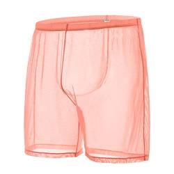 BIATWOWR Herren Sexy See-Through Shorts Boxers Underwear Mens Boxers Loose Lounge Transparent Retroshorts Long Leg Male Trunks Orange 3XL von BIATWOWR