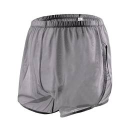 BIATWOWR Herren Transparent Sexy Boxershorts Männer Atmungsaktiv Bequem Unterhose Seitlichem Schlitz Mesh Design See Through Unterwäsche 2XL Grau von BIATWOWR