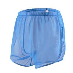 BIATWOWR Herren Transparent Sexy Boxershorts Männer Atmungsaktiv Bequem Unterhose Seitlichem Schlitz Mesh Design See Through Unterwäsche 3XL Blau von BIATWOWR