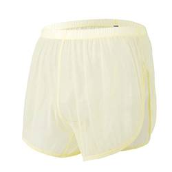BIATWOWR Herren Transparent Sexy Boxershorts Männer Atmungsaktiv Bequem Unterhose Seitlichem Schlitz Mesh Design See Through Unterwäsche 3XL Gelb von BIATWOWR