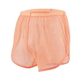 BIATWOWR Herren Transparent Sexy Boxershorts Männer Atmungsaktiv Bequem Unterhose Seitlichem Schlitz Mesh Design See Through Unterwäsche M Orange von BIATWOWR