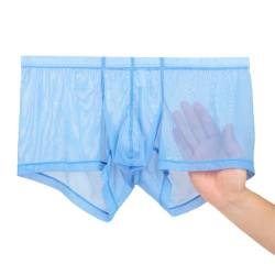 BIATWOWR Mens Boxers Briefs See Through Mesh Sexy Enhancing Pouch Underwear Short Leg M Blue von BIATWOWR